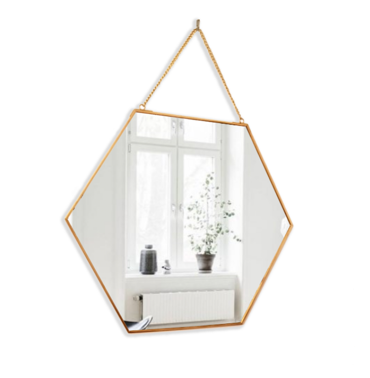 16" Large Brass Hexagon Mirror