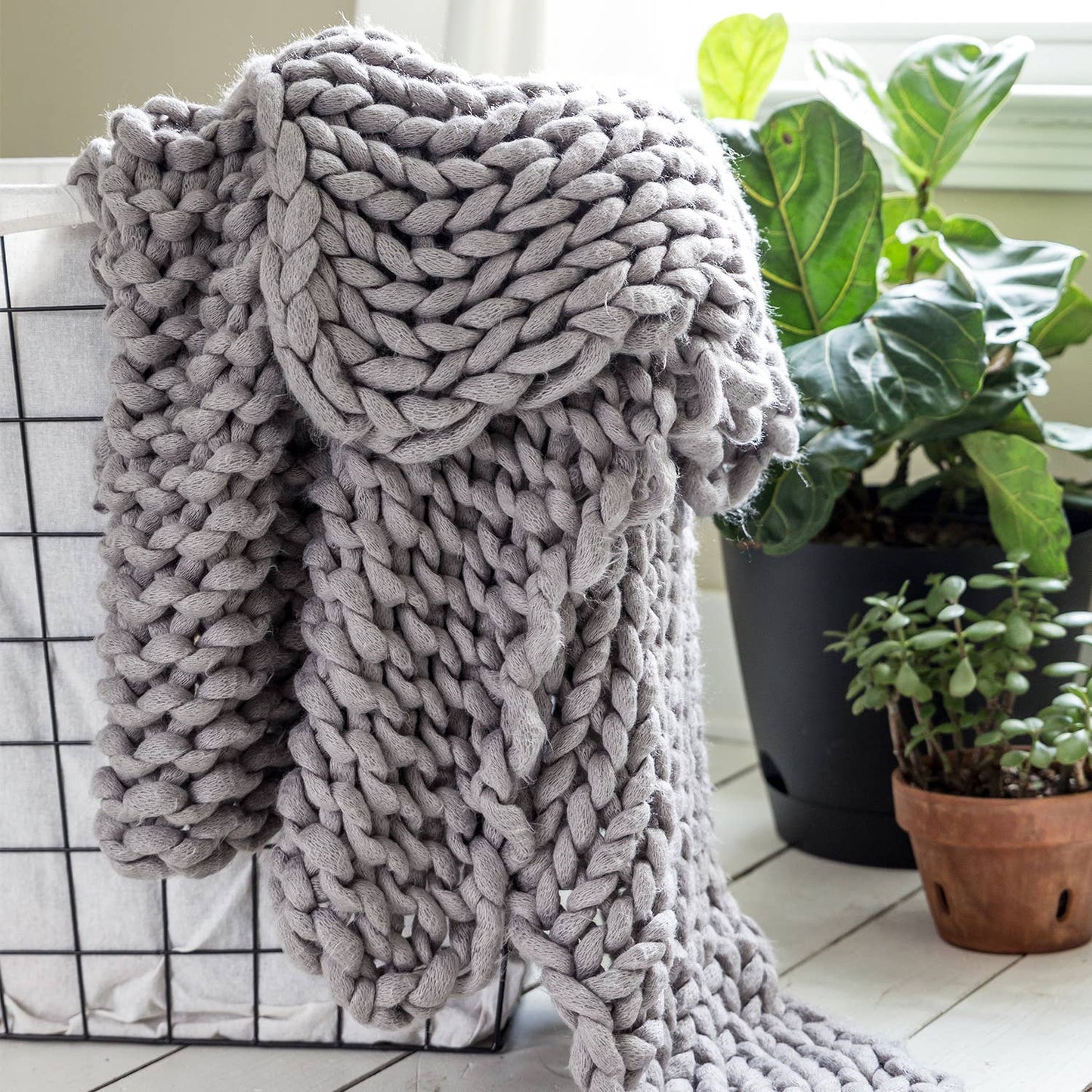 Chunky Knit Throw - Gray