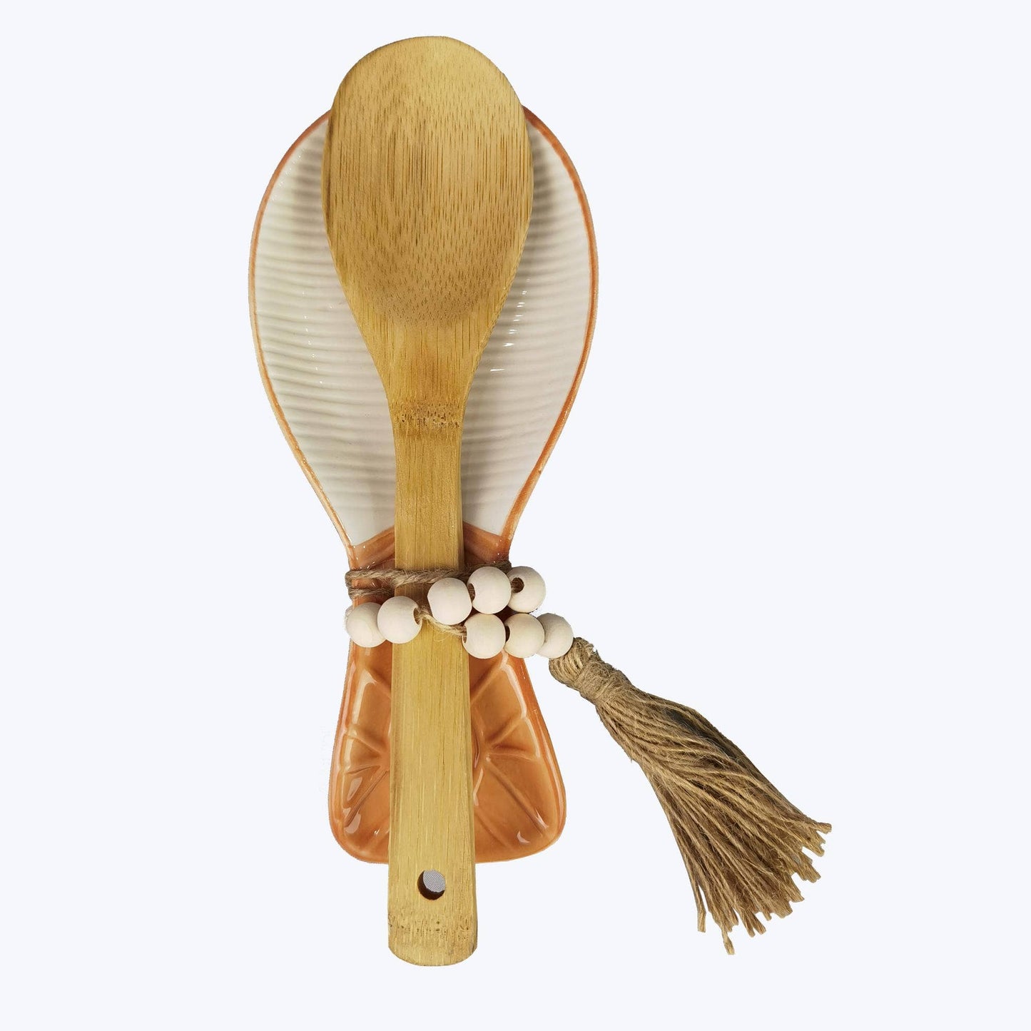 Ceramic Spoon Rest with 10'' Bamboo Spoon