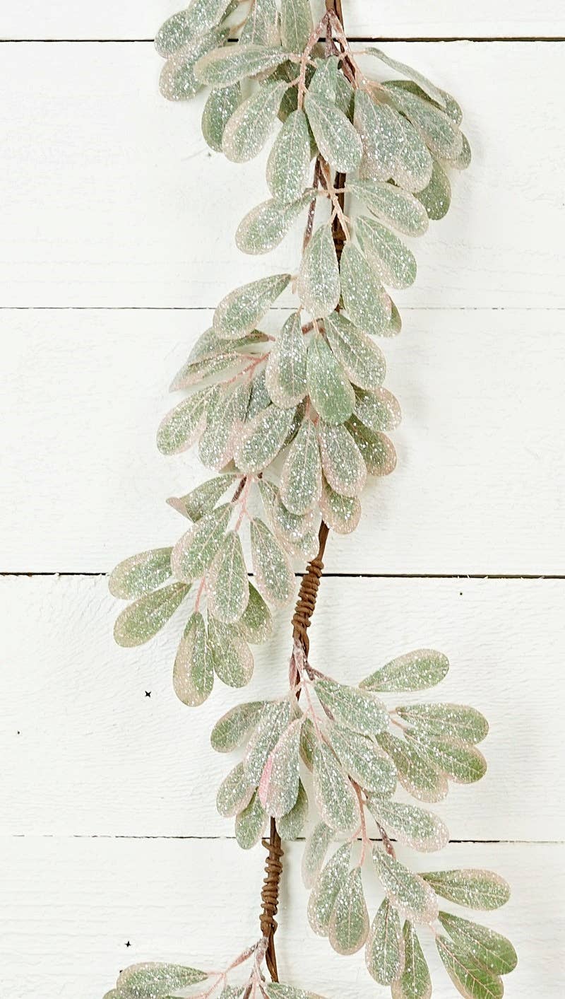 4ft Garland-Sparkled Holiday Mistle Toe Leaves