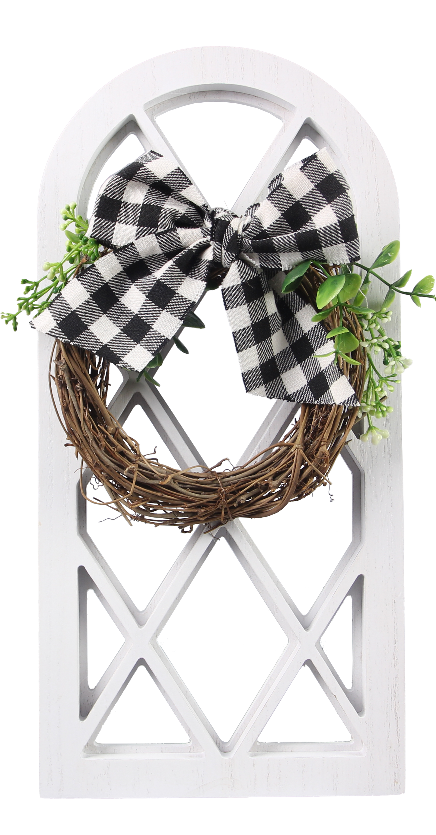 Wood Small Window with Wreath