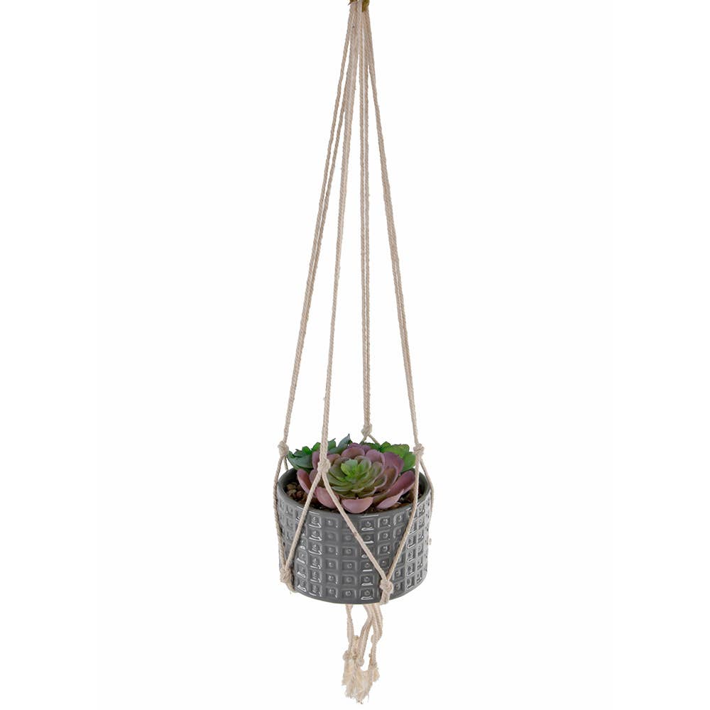 Artificial Succulent MACRAME GY HANGING CERAMIC PLANTER