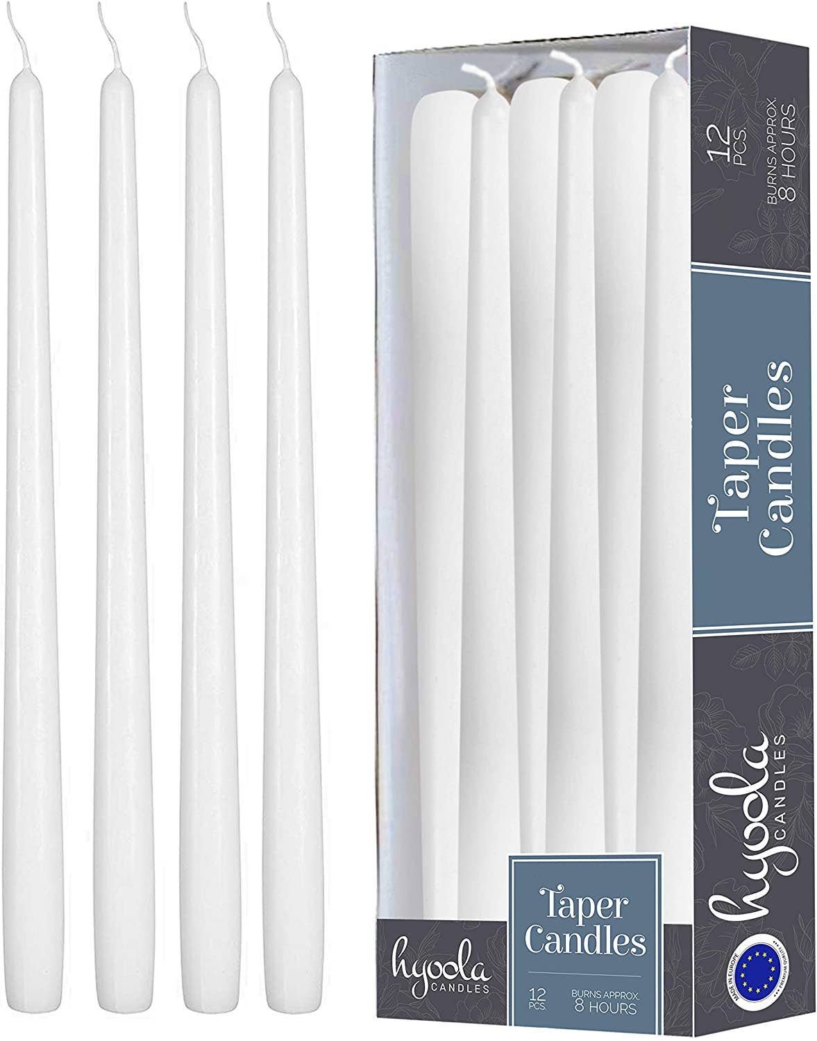 12 Pack Tall Taper Candles - 10 Inch White Dripless,