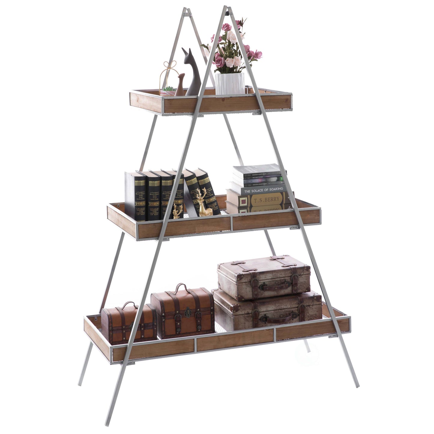 Large Ladder Triangular 3 Tier Metal Display Shelving Server