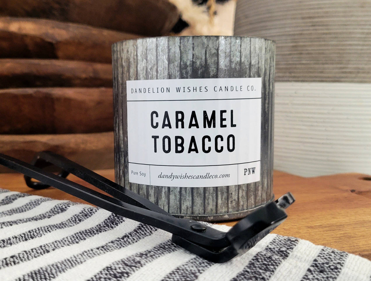 12 oz. Rustic Galvanized Tin Candle: Caramel Tobacco