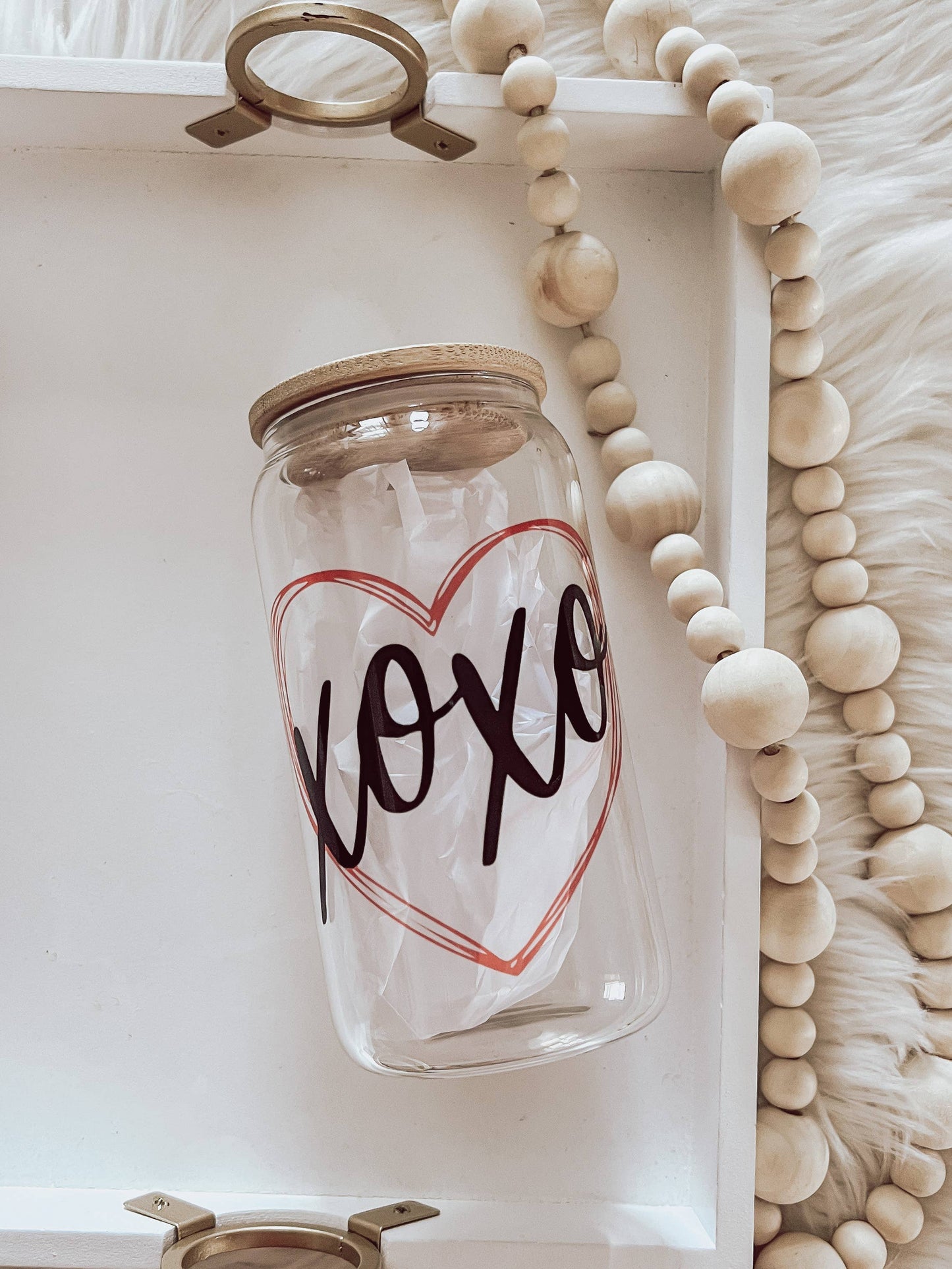 XOXO 16oz Glass Cup with Bamboo Lid