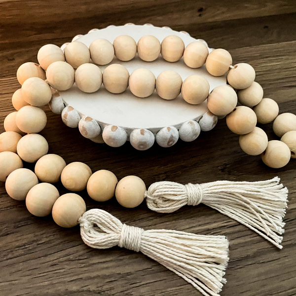 Wood Bead Garland/White Cotton Bakers Twine