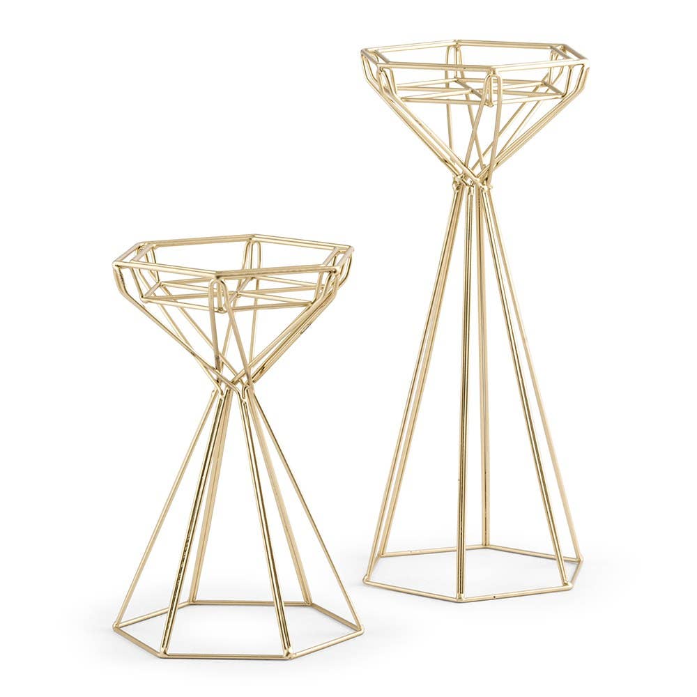 Tall Gold Geometric Candle Holder Set