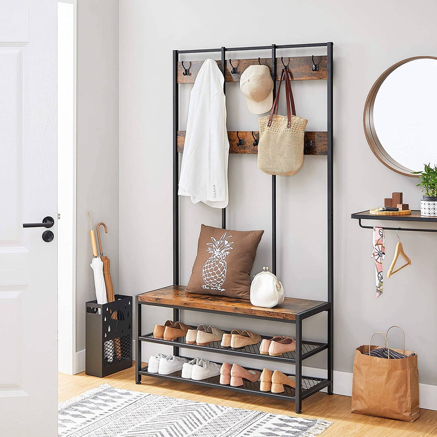 Coat Rack Stand Shoe Bench