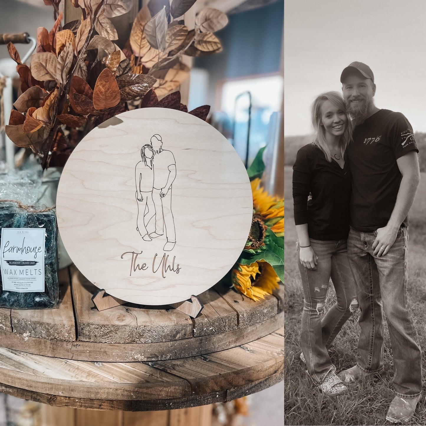 Personalized Portrait Silhouette |  Round Engraved Sign