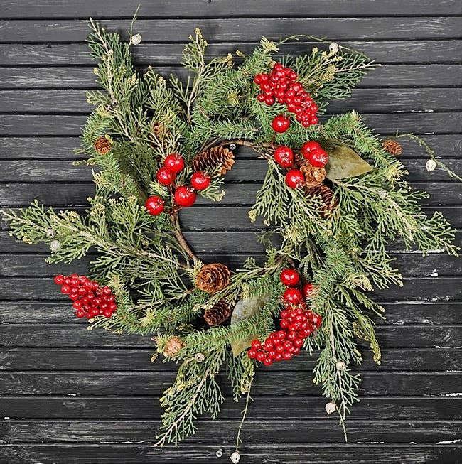 14in Wreath-Mix Cedars with Red Berry-2/12pcs