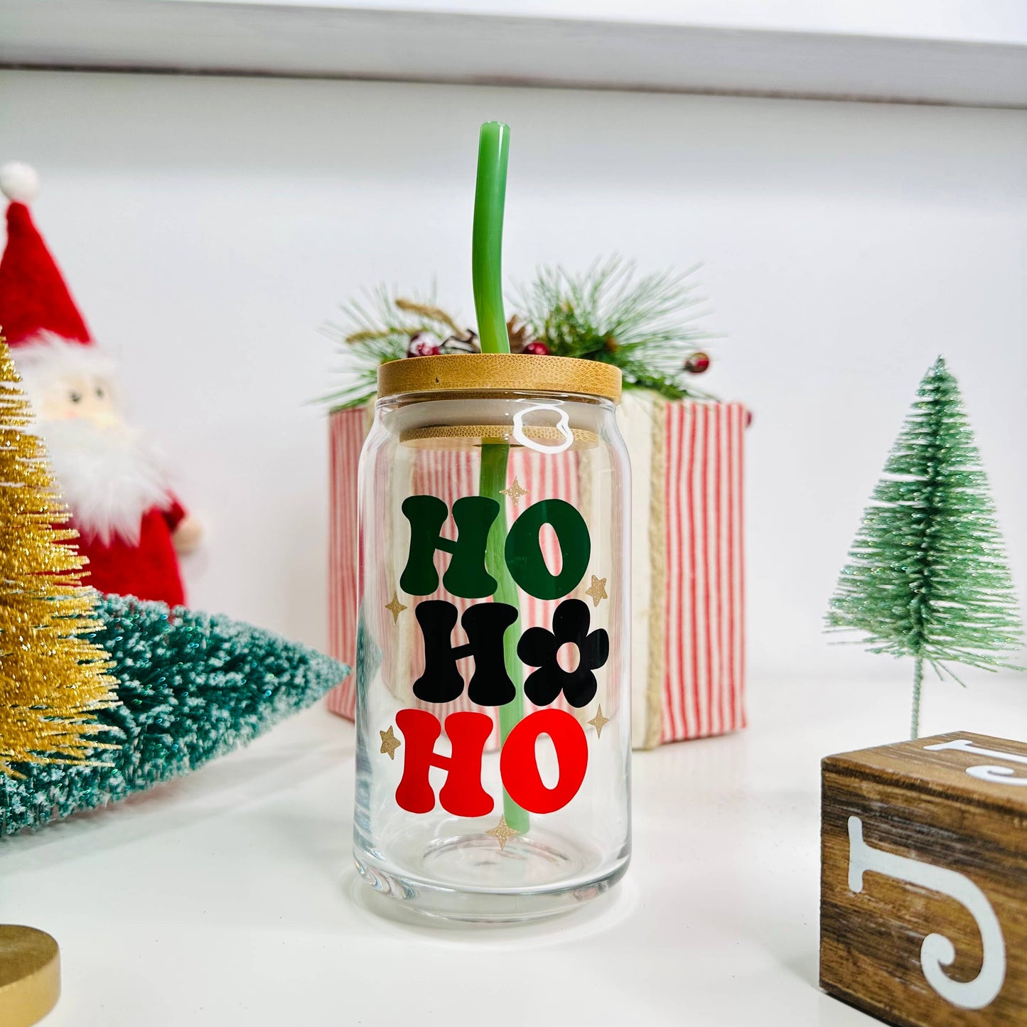Christmas Hoho Iced Coffee Glass