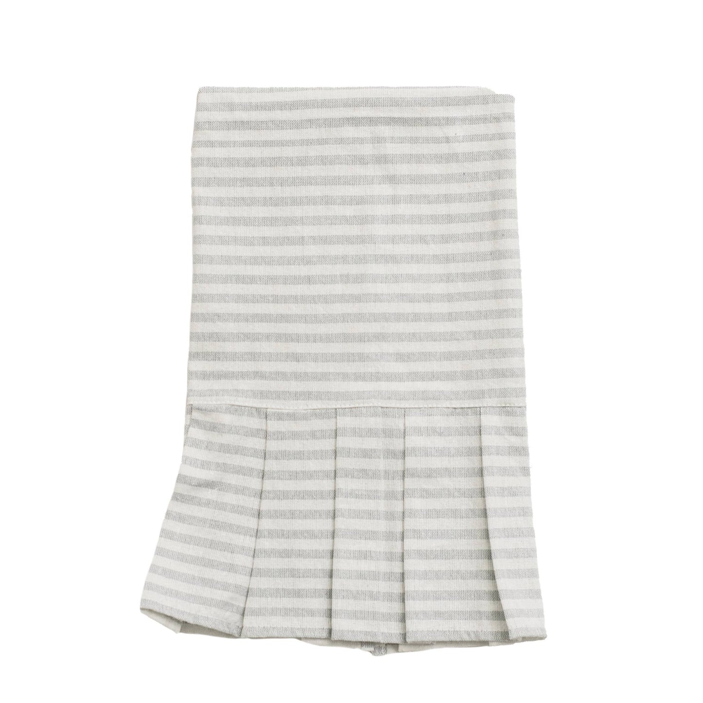 Striped Tea Towel with Ruffle - Cream with Grey Stripes